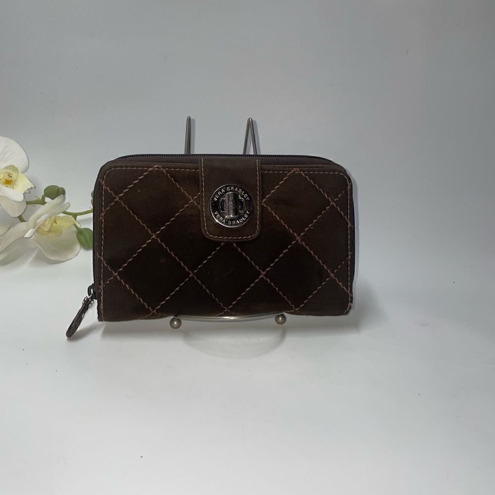 Vera Bradley Quilted Diamond Stitch Brown Turnlock Clutch Wallet